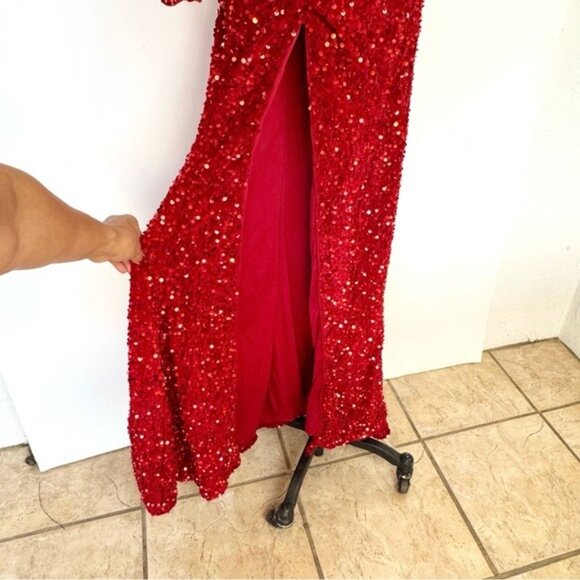 FAERIESTY red Sweetheart Neck Split Thigh Sequin Formal Dress XSmall - Picture 3 of 15